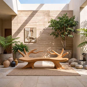 Branch Form Solid Wood Garden Bench with Sculptural Root Base