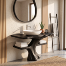 Solid Wood Bathroom Vanity with Sculptural Tree Base and Open Shelves