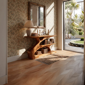 Sculptural Solid Wood Console with Integrated Shelf