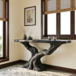 Sculptural Wood Console Table with Tree Form Base