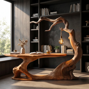Office Desk Solid Wood with Organic Curved Design for Home Office