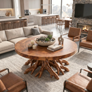 Round Solid Wood Coffee Table with Sculptural Root Base