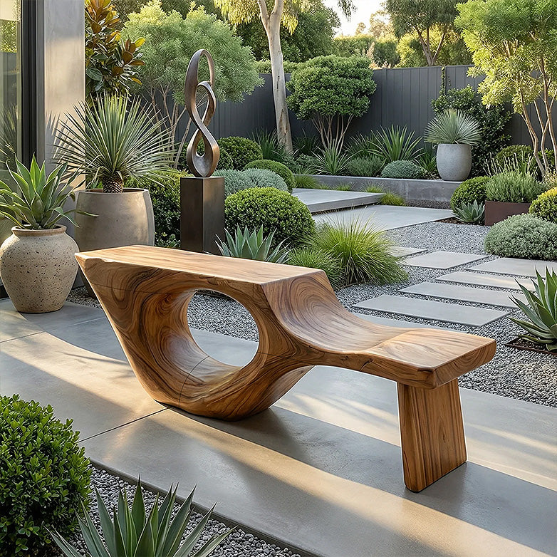 Organic Sculptural Solid Wood Bench for Modern Living Spaces