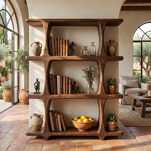 Handcrafted Solid Wood Open Bookshelf with Sculptural Frame
