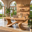 Sculptural Solid Wood Executive Desk with Flowing Cross Base
