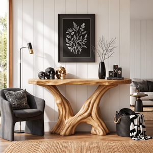 Organic Solid Wood Console Table with Sculptural Root Base