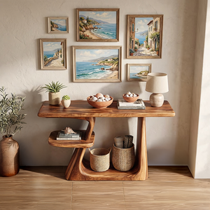 Organic Solid Wood Console Table with Sculpted Base