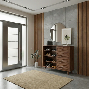 Solid Wood Shoe Cabinet with Drawers and Open Shelves Modern Entryway Shoe Storage Organizer
