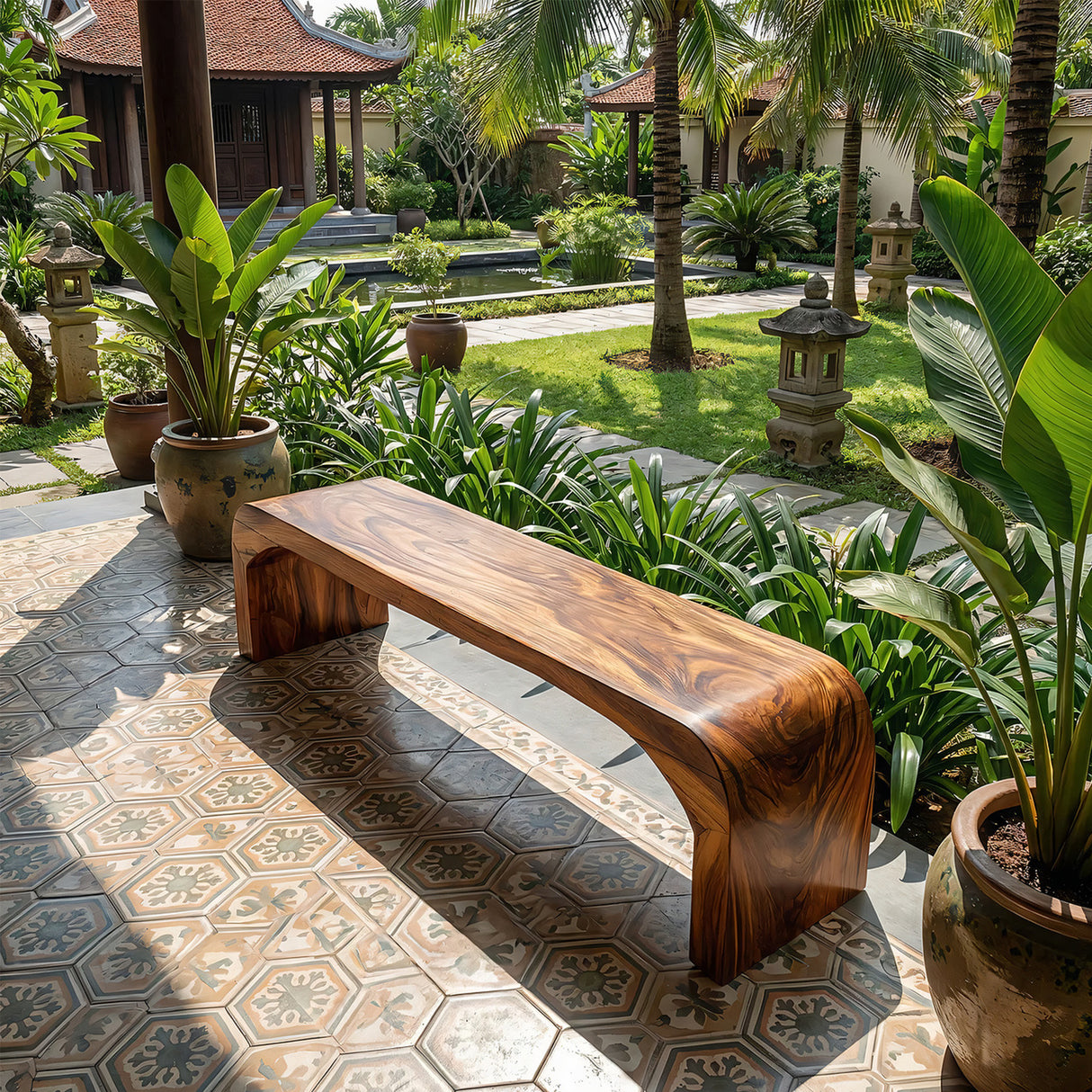 Organic Modern Solid Wood Waterfall Bench for Minimalist Interiors