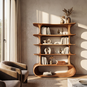Modern Tiered Curve Wood Shelf for Books and Decorative Display
