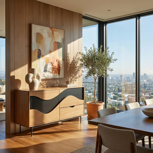 Wave Front Sideboard Cabinet, Sculptural Storage Credenza for Modern Rustic Interiors