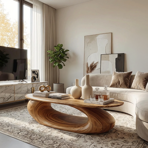 Organic Sculpted Wood Coffee Table Modern Art Base