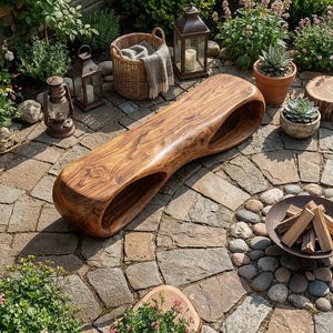 Sculptural Solid Wood Bench with Organic Hollow Design