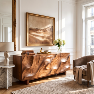 Sideboard Solid Wood with Sculptural Sand Dune Relief Doors