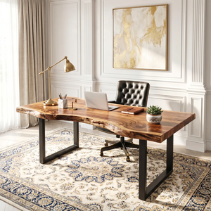 Live Edge Solid Wood Desk with Metal Legs