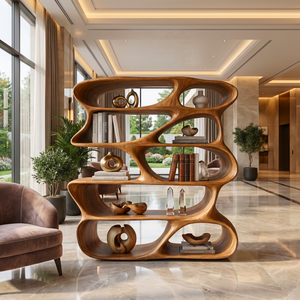 Organic Sculptural Bookshelf Handmade Modern Wooden Display Shelf Contemporary Storage Unit