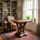 Handcrafted Solid Wood Chess Table with Sculptural Open Pedestal Base