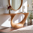 Organic Solid Wood Console Table with Sculptural Double Curve Base