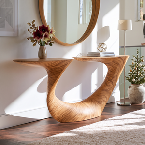 Organic Solid Wood Console Table with Sculptural Double Curve Base