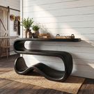 Hand-Carved Solid Wood Outdoor Sculpture Ascending Open Curve Monument Form