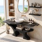 Solid Wood Bathroom Vanity with Organic Branch Base and Open Shelf