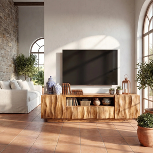 Sculptural Wood TV Cabinet with Flowing Wave Front for Modern Interiors