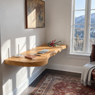 Live Edge Solid Wood Floating Desk with Organic Wall Mounted Design