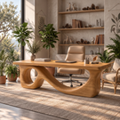 Organic Solid Wood Executive Desk with Sculptural Loop Base