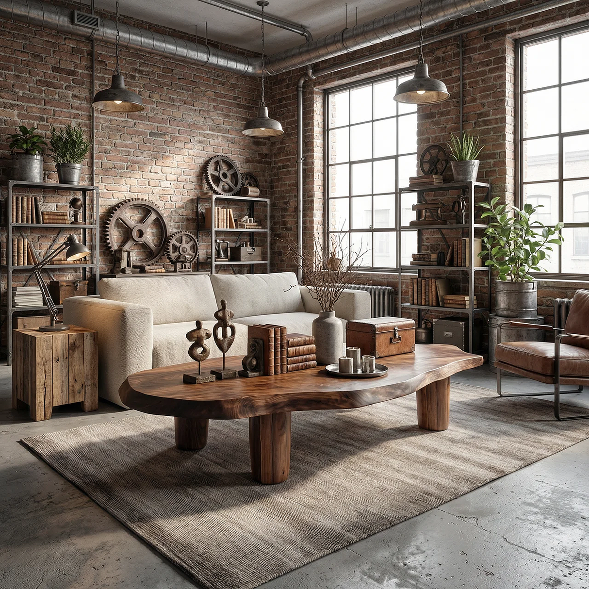 Industrial Live Edge Solid Wood Coffee Table