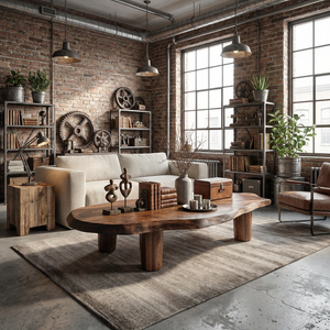 Industrial Live Edge Solid Wood Coffee Table