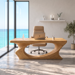 Sculptural Solid Wood Executive Desk with Organic Open Loop Base