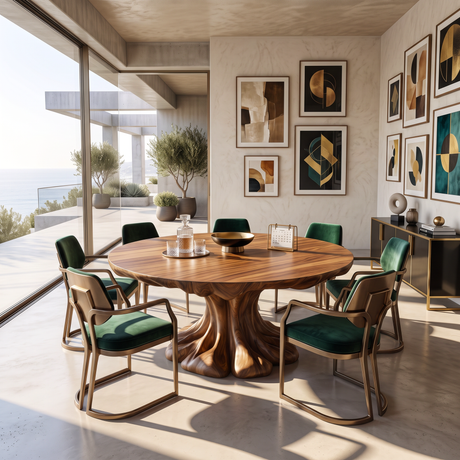 Dining Table with Flowing Pedestal Base and Organic Wood Top