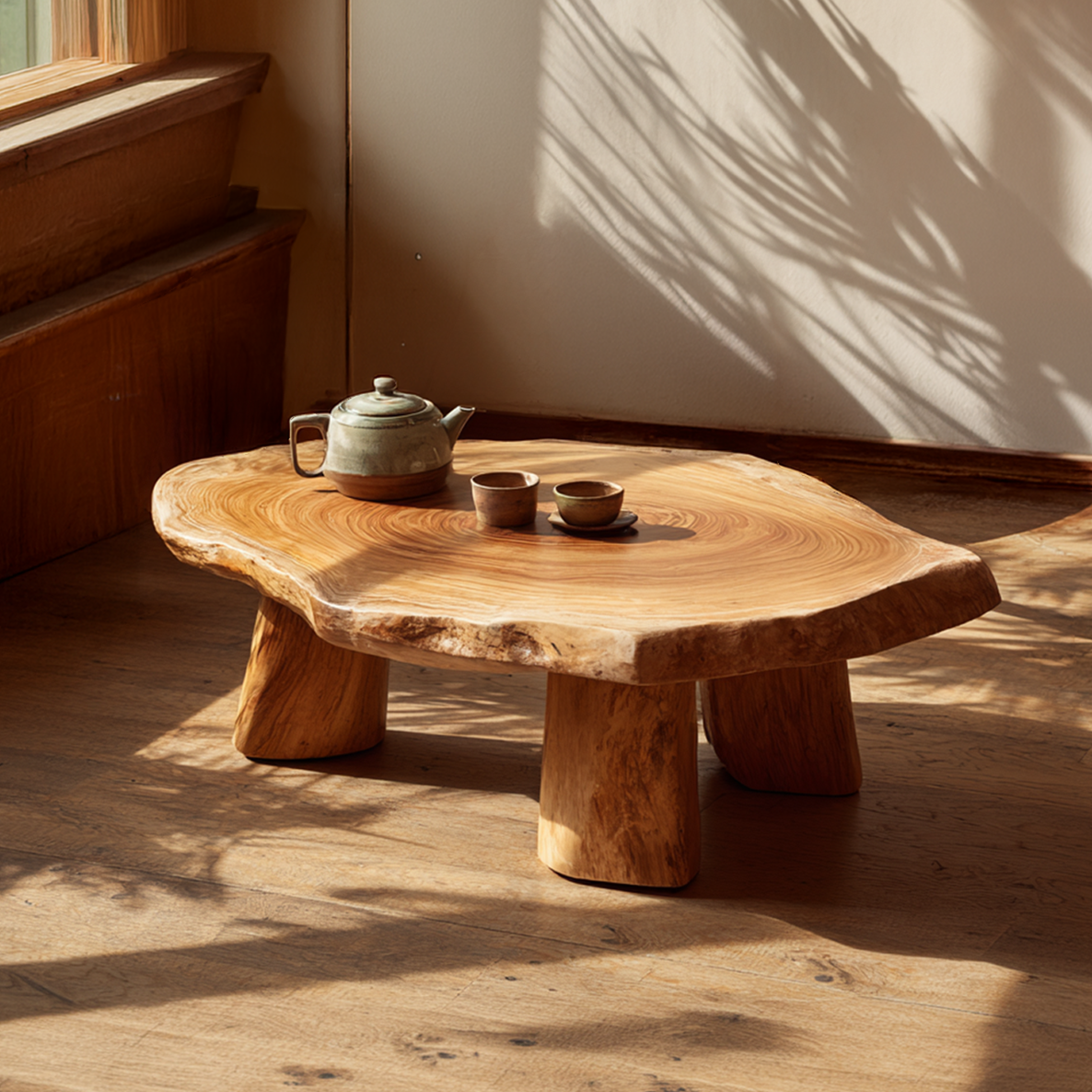 Round Live Edge Wood Tea Table Zen Low Profile