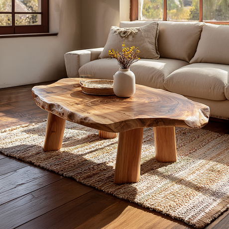 Natural Live Edge Wood Coffee Table Rustic Modern