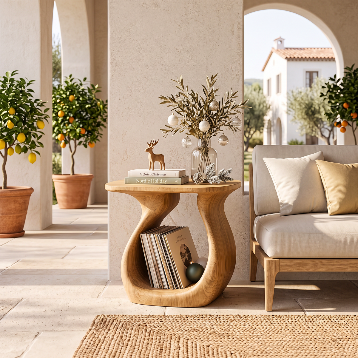 Sculptural Solid Wood Side Table with Open Loop Base