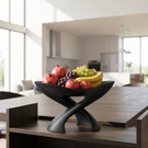 Solid Wood Cradle Fruit Bowl with Crossed Sculptural Pedestal Base