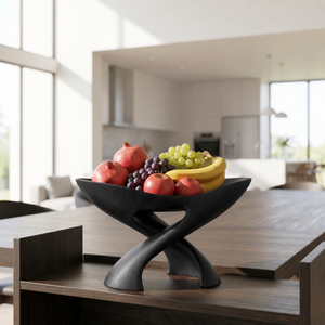 Solid Wood Cradle Fruit Bowl with Crossed Sculptural Pedestal Base