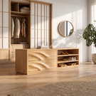 Modern Solid Wood Shoe Cabinet with Sculpted Drawers and Open Shelves