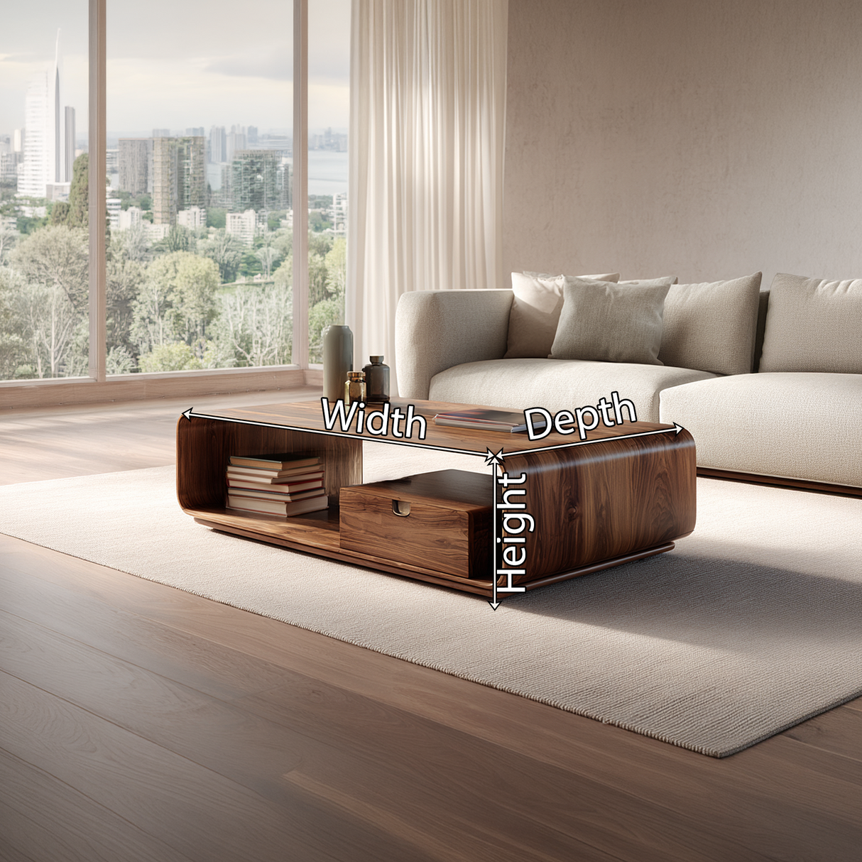 Modern Solid Wood Coffee Table with Storage Drawer