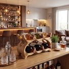 Solid Wood Wine Rack with Sculptural Wave Form Organic Bottle Holder Modern Tabletop Display