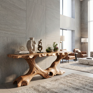 Console Table Solid Wood with Organic Tree Root Base for Entryway Decor