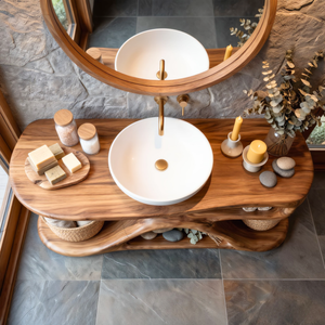 Handcrafted Solid Wood Bathroom Vanity Organic Modern Sink Console Rustic Spa Style Washstand