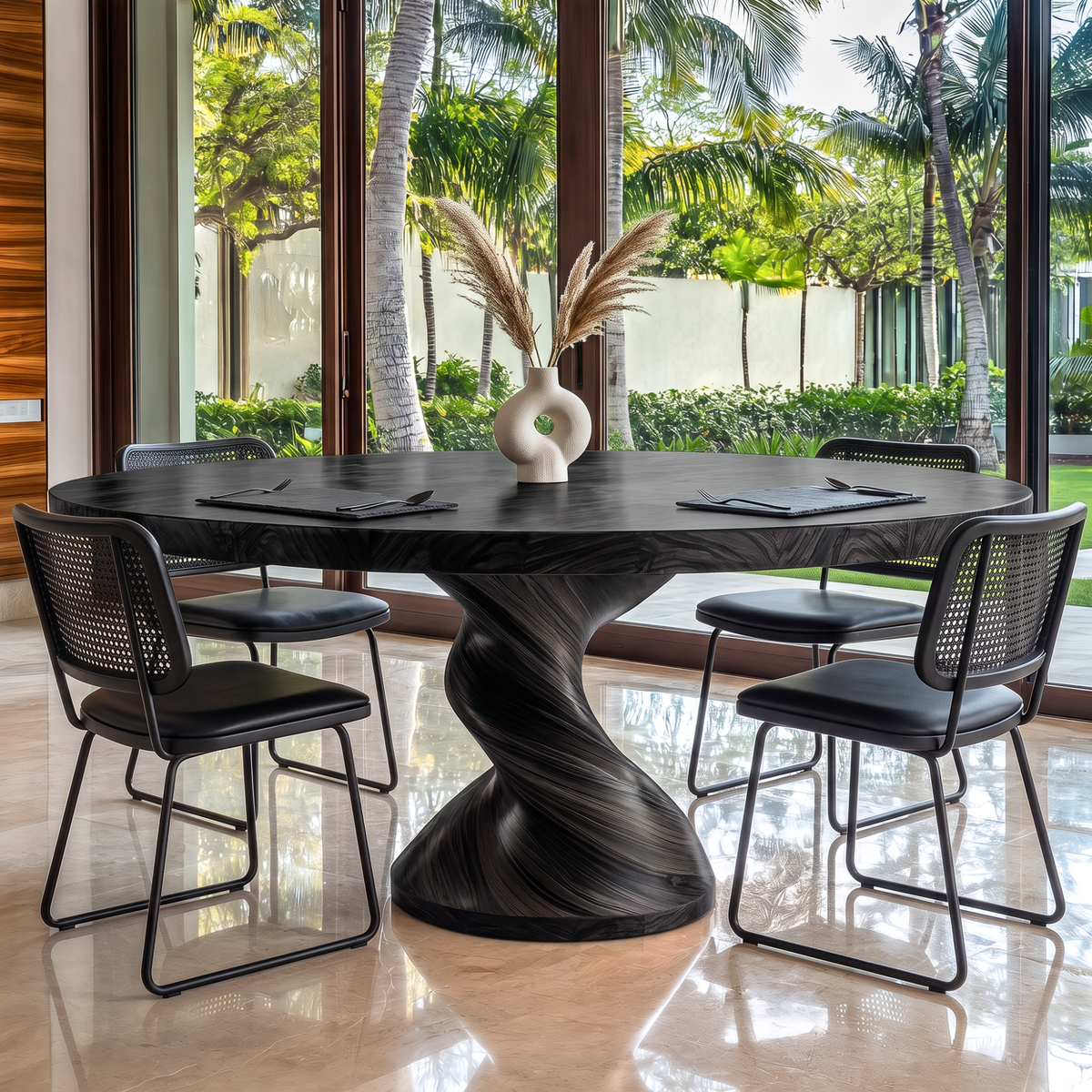 Dining Table with Twisted Pedestal Base and Round Solid Wood Top