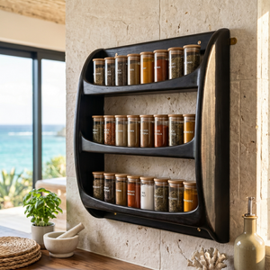 Solid Wood Wall Spice Rack with Rounded Three-Tier Open Shelf Design