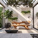 Solid Wood Garden Bench with Sculptural Organic Backrest