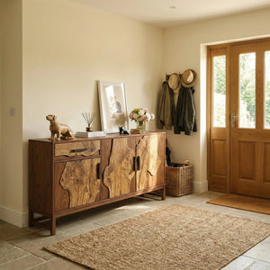 Live Edge Solid Wood Shoe Cabinet with Sculptural Grain Panels