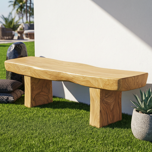 Handcrafted Live Edge Solid Wood Garden Bench with Natural Slab Seat