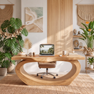 Sculptural Solid Wood Executive Desk with Flowing Oval Loop Base