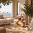 Sculptural Solid Wood Side Table with Open Loop Base and Offset Shelf