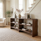 Solid Wood Low Display Console with Rounded Shelf Compartments